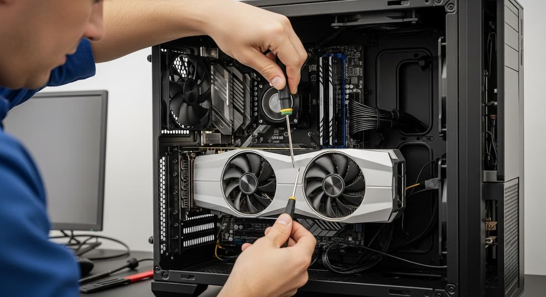 Graphics card being installed in a PC.