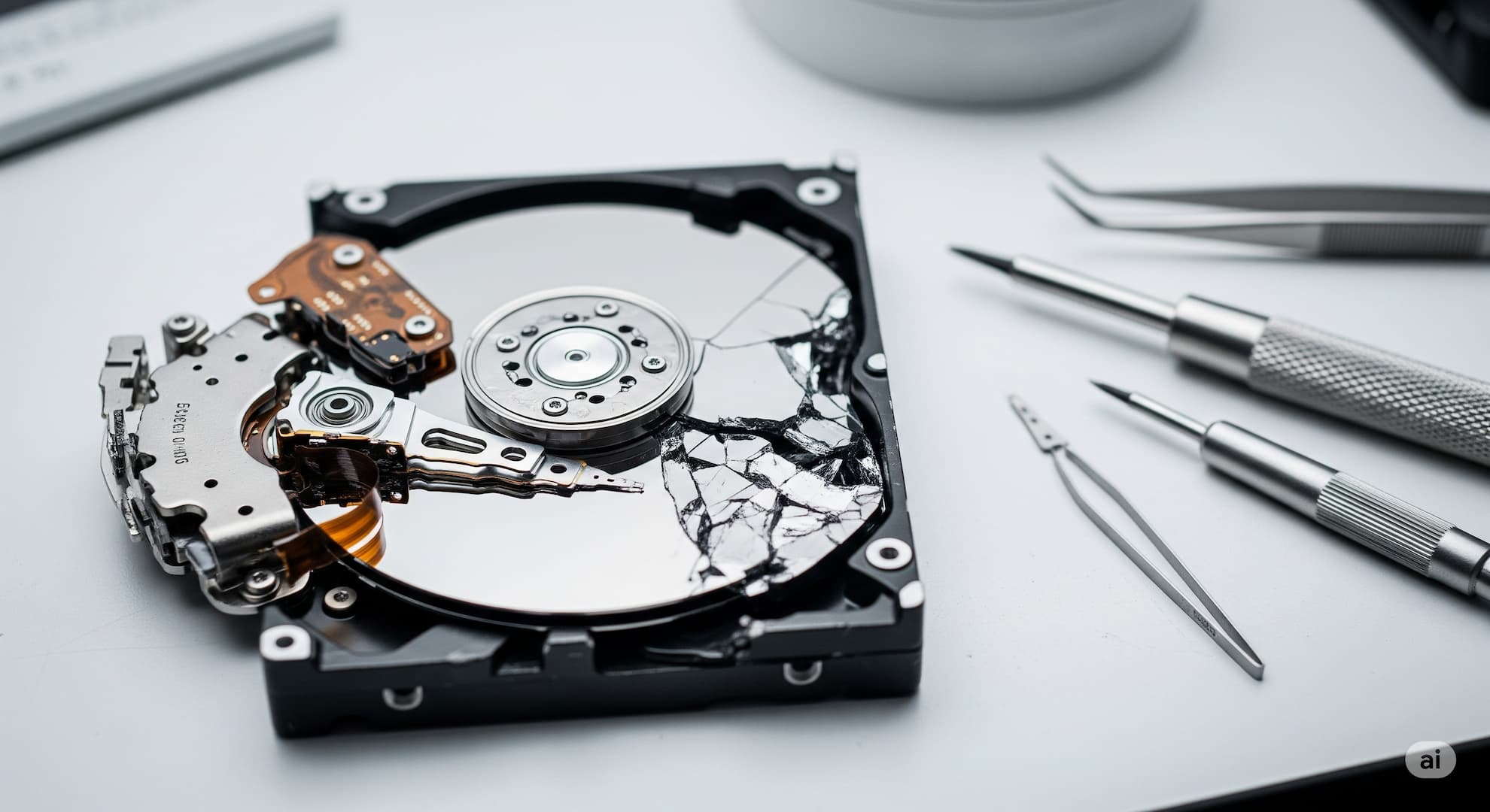 Hard drive being physically destroyed.